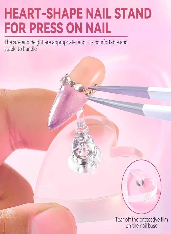 ESUOHYM Nail Stand for Press On Nails Art Display Practice 2 Sets, 1 Heart Shaped Acrylic Magnetic Nail Stands, Fake Nail Holder Tips With 200 PCS Double-Sided Tape, Nail Kit Home DIY Salon Supplies - Image 2